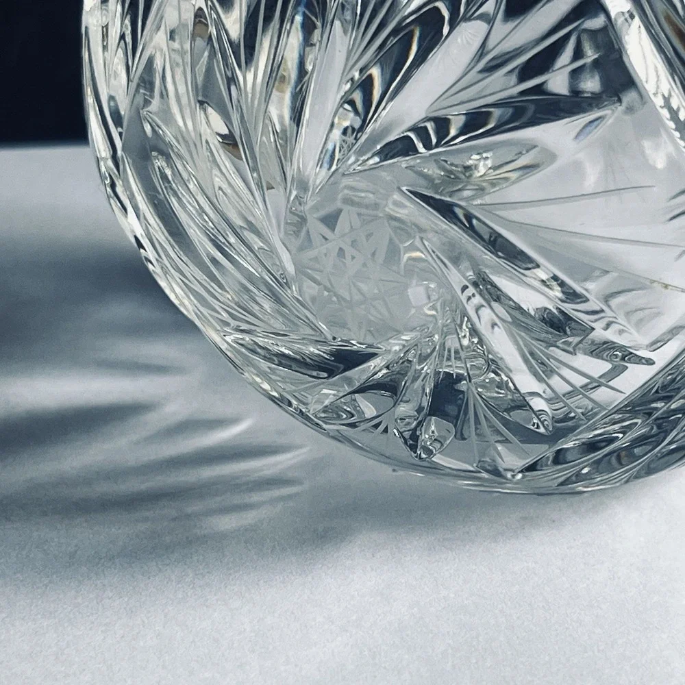 Vintage Mikasa 24% Lead Crystal Round Rose Bowl Vase Pinwheel Starburst Etched